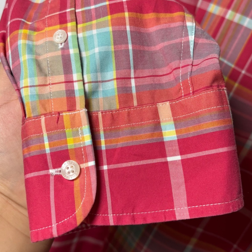 CHAPS Women Y2K Plaid Button Down Shirt Sz Large No Iron pink Multi-color Cotton - Picture 5 of 5